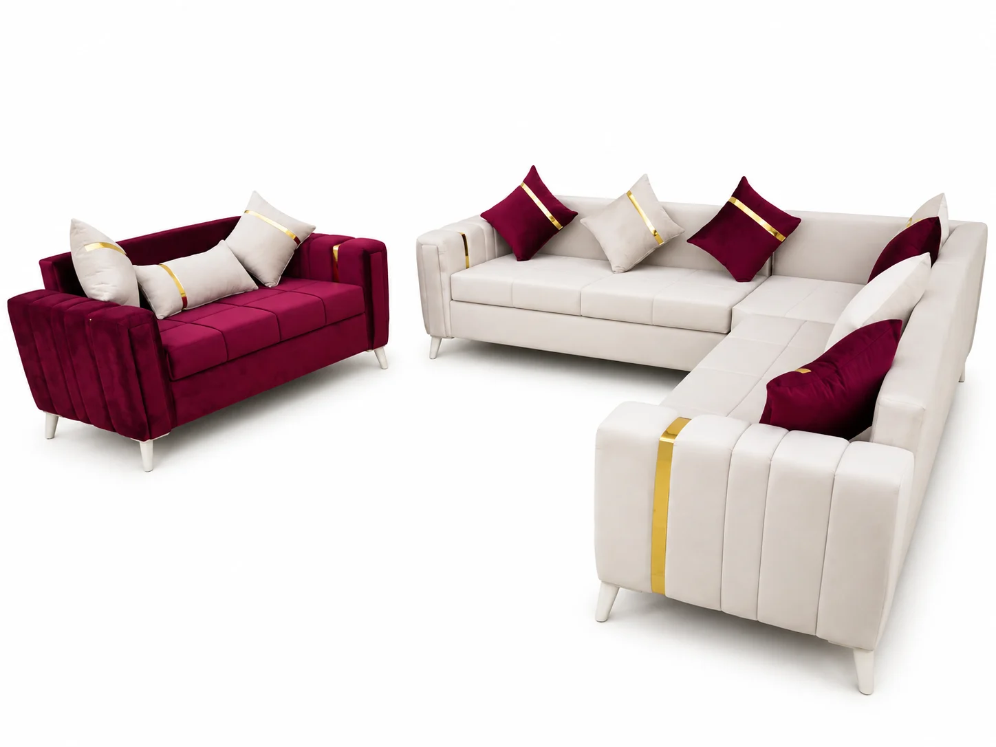 Burgundy & White Living Set